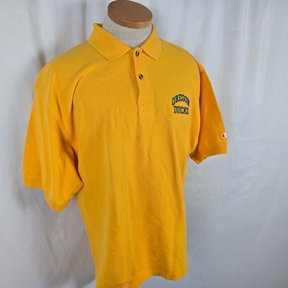 Champion Oregon Ducks Polo Men's L Yellow Green Logo Short Sleeve College NCAA - Picture 14 of 16
